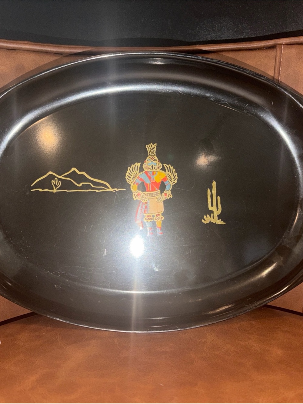 VTG MCM Couroc Of Monterey Inlaid Black Tray Mountain Spirit Native mid century